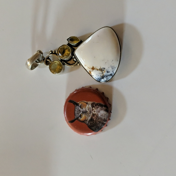Dendritic Agate and Citrine Sterling Silver Pendant - Picture 3 of 3